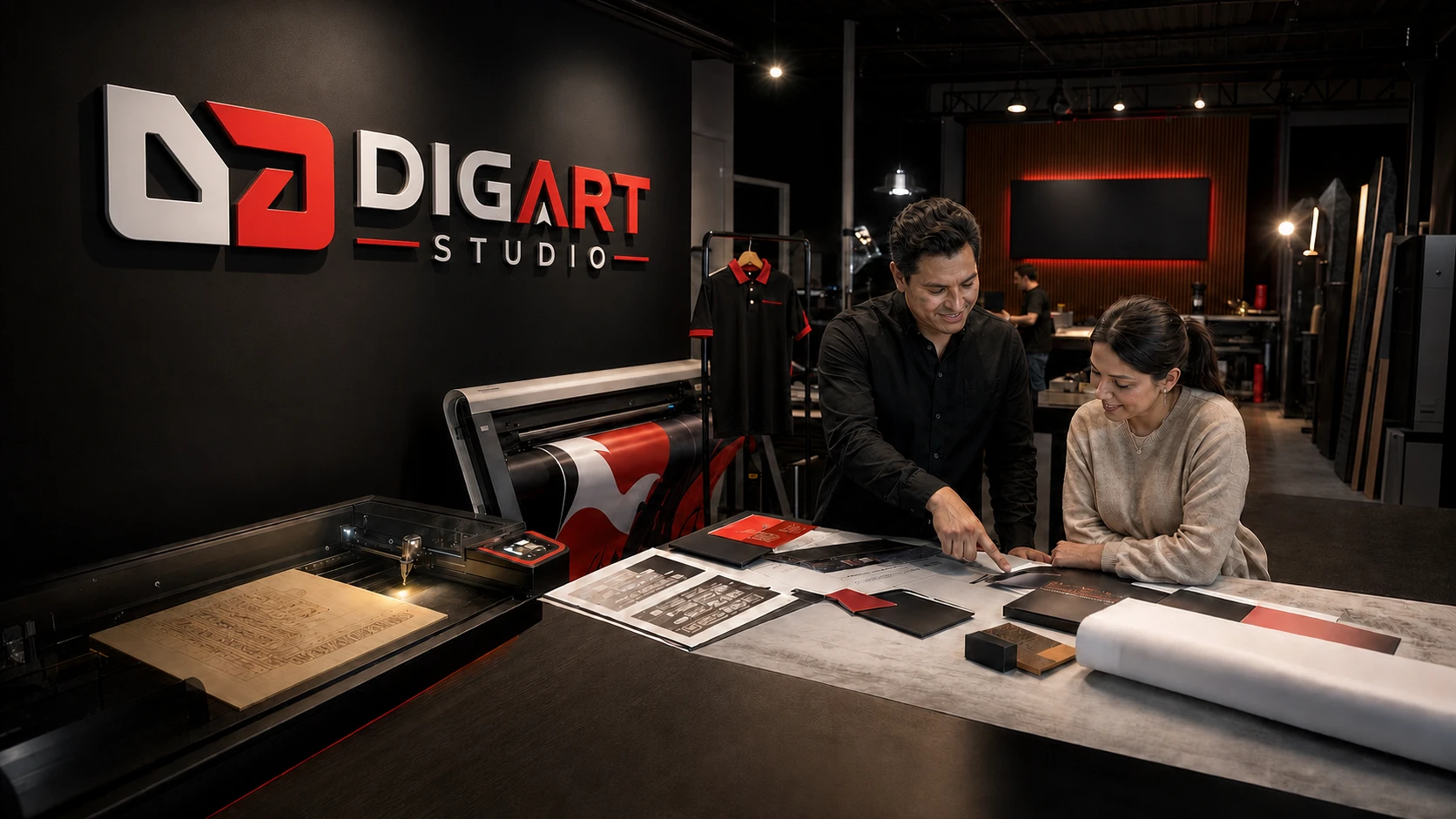 Composición editorial que representa las capacidades de comunicación visual de DIGART Studio.