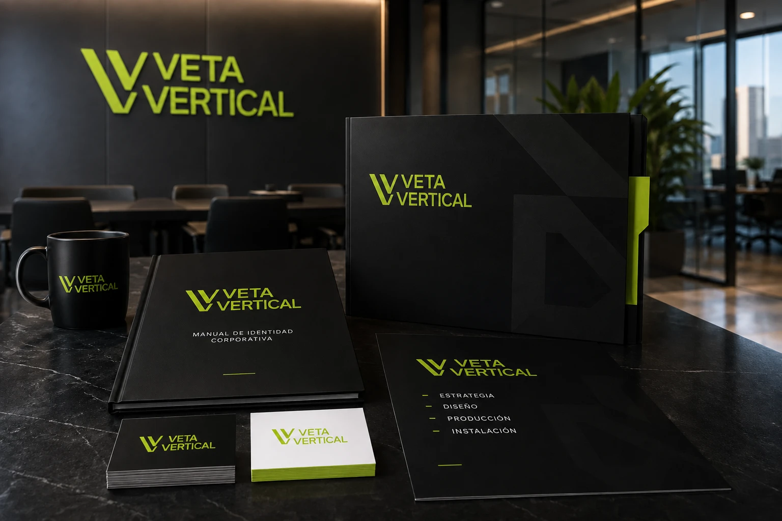 Sistema de identidad corporativa desarrollado para Veta Vertical.